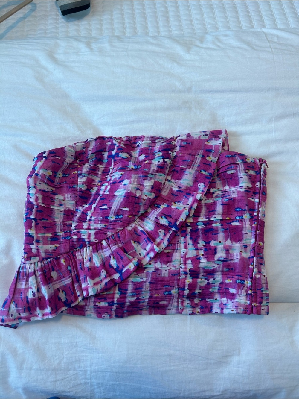 French connection Purple Patterned Ruffle strapless top